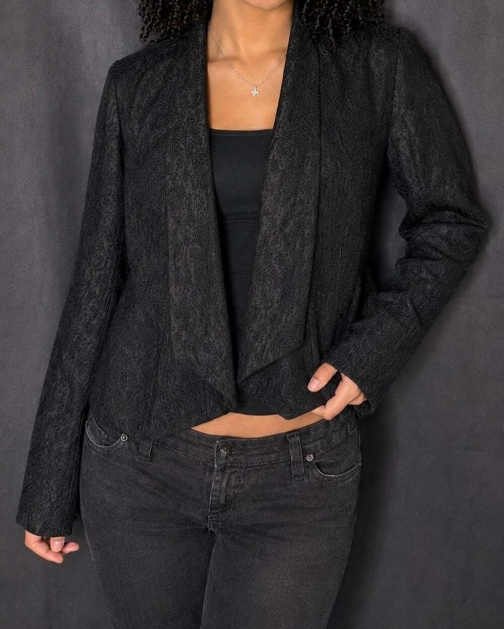 Romy Black Floral Paisley Jacquard Blazer XL